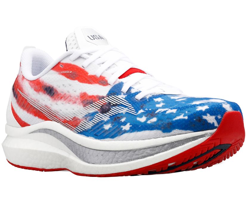 Saucony Stars & Stripes Endorphin Speed 2 Erkek Koşu Ayakkabısı Kırmızı Beyaz Mavi | HN0AB96