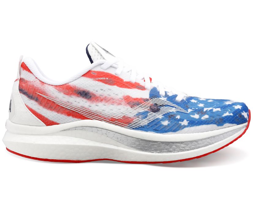 Saucony Stars & Stripes Endorphin Speed 2 Erkek Koşu Ayakkabısı Kırmızı Beyaz Mavi | HN0AB96