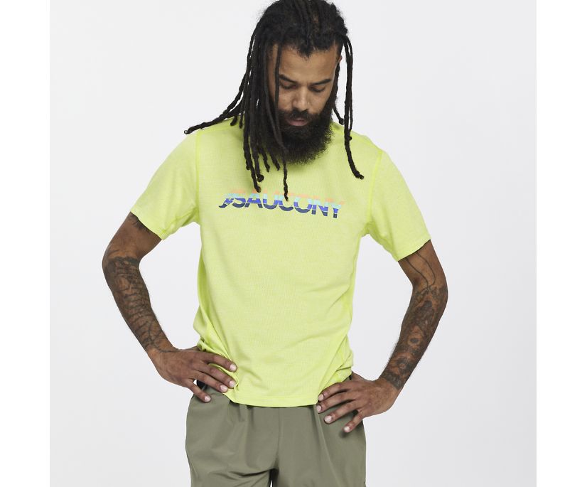 Saucony Stopwatch Graphic Kısa Sleeve Erkek Üstler Açık Yeşil | CH5ZN17
