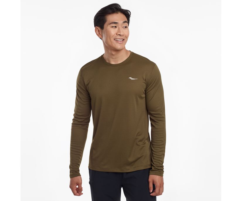 Saucony Stopwatch Long Sleeve Erkek Üstler Koyu Zeytin Yeşili | UVPISDB
