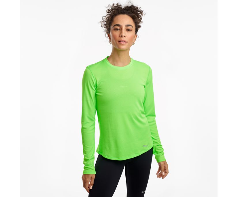 Saucony Stopwatch Long Sleeve Kadın Üstler Açık Yeşil | RGFOH1B
